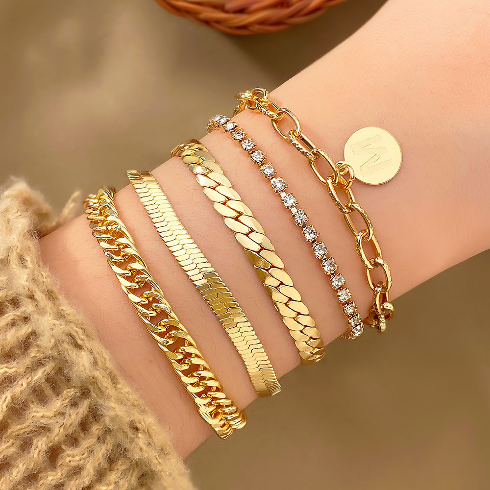 5 sets New Multi-Layer Bracelet Set Female Niche Retro Light Luxury Fashion Hand Jewelry