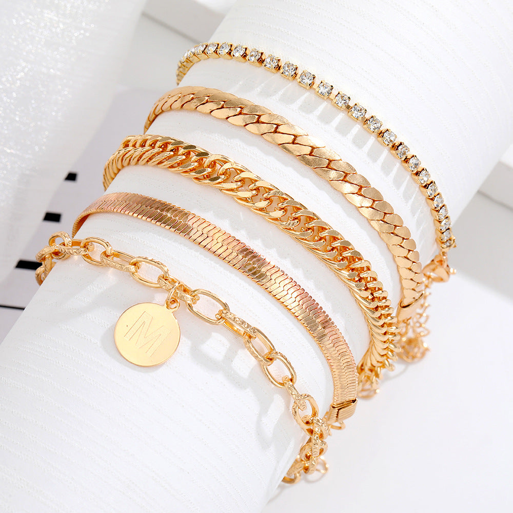 5 sets New Multi-Layer Bracelet Set Female Niche Retro Light Luxury Fashion Hand Jewelry