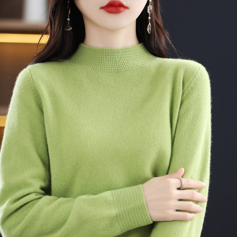 Autumn/Winter Seamless Woolen Sweater Women's 100 Wool Half Turtleneck Loose Pullover Sweater With Slimming Undercoat