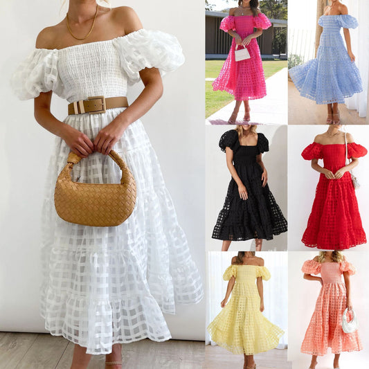 Spring And Summer New Line Collar Lantern Sleeve Cake Dress Casual Loose Dress