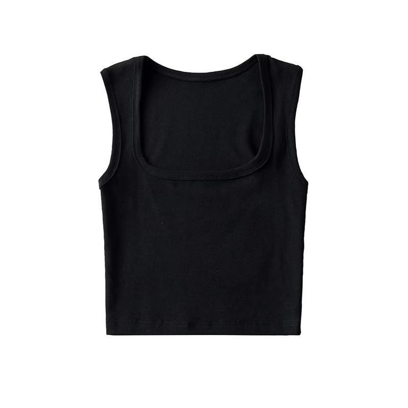 Summer Sexy Slim Deep Square Neck Vest Women Short Crop Tight Solid Color Sleeveless Top Small T Tide