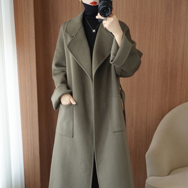 Autumn And Winter Double-Sided Pure Wool Coat Women's Long Silhouette Loose Thickened Woolen Coat Cashmere Outside