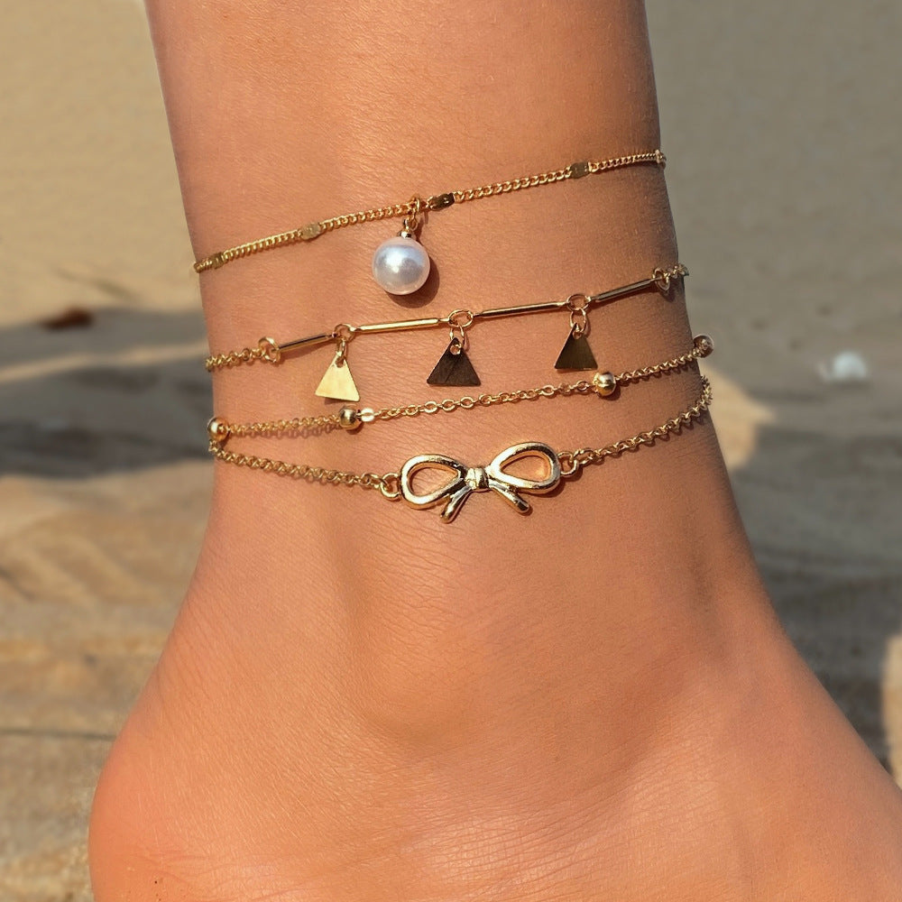 5 pcs New Love Cross Anklet Set Female Niche Fashion Light Luxury High Sense Anklet