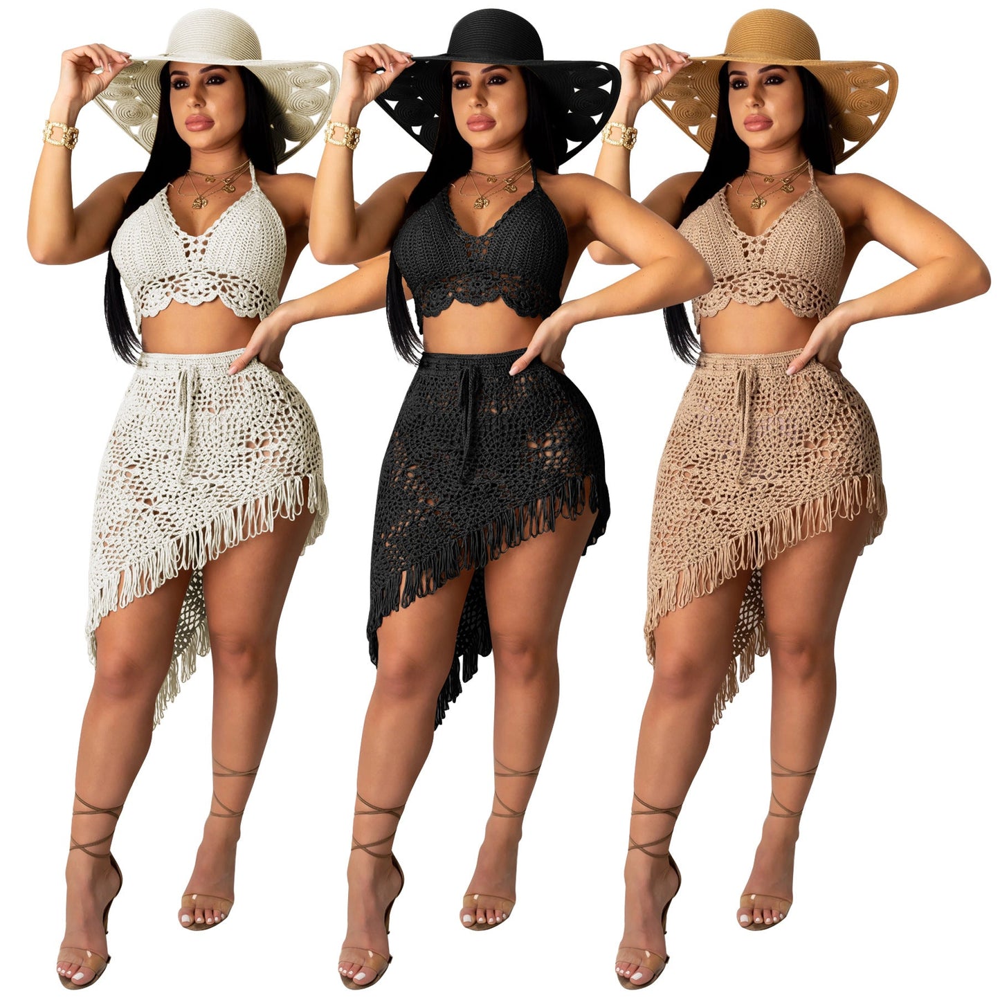 Women's Sexy Hand-Crocheted Fringe Casual Suit Beach Swimsuit Smock