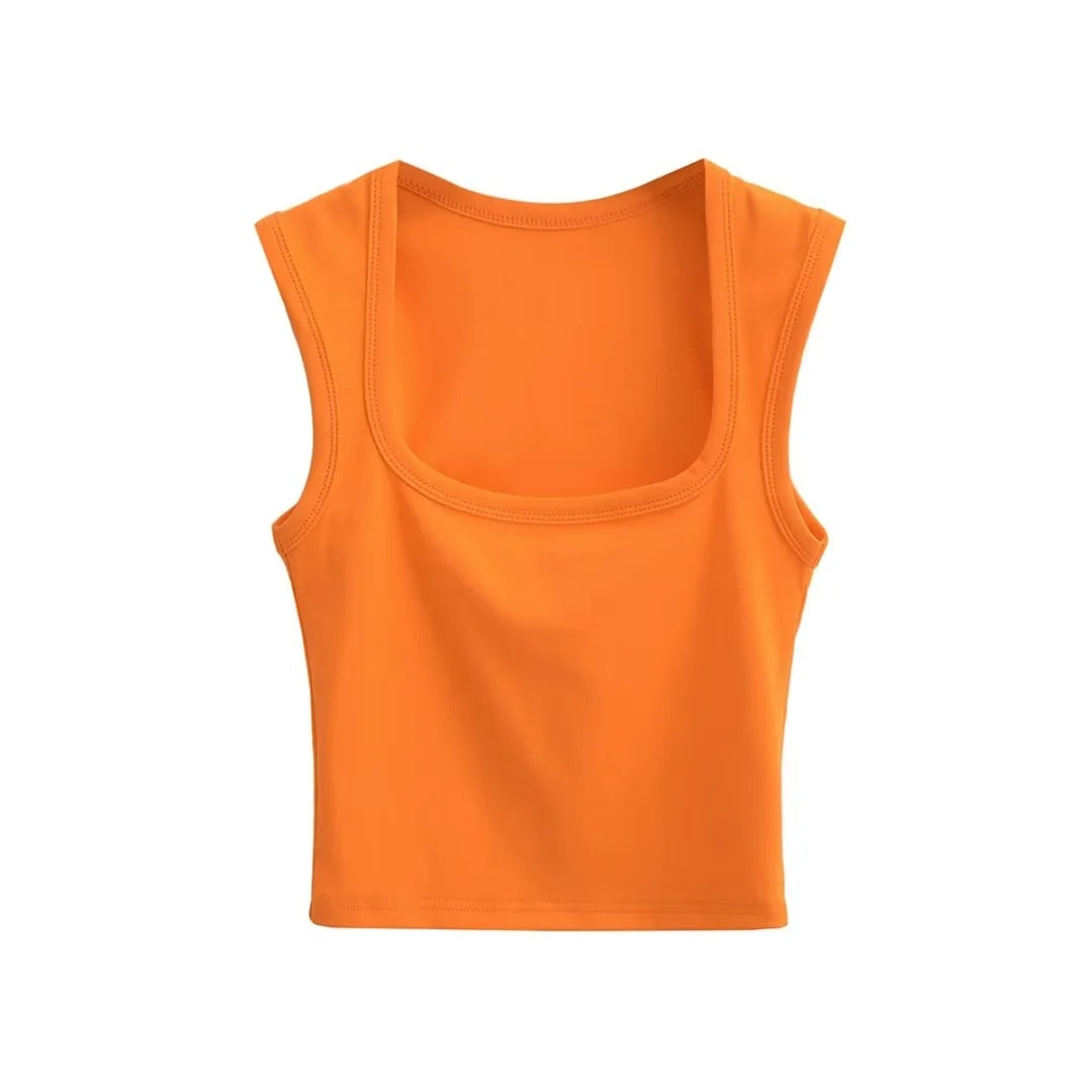 Summer Sexy Slim Deep Square Neck Vest Women Short Crop Tight Solid Color Sleeveless Top Small T Tide