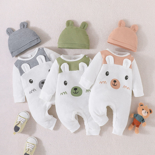 Leisure Baby Spring And Autumn Long Sleeve Onesie + Hat Cute Baby Bear Ha Clothing Crawl Suit Children's Wear