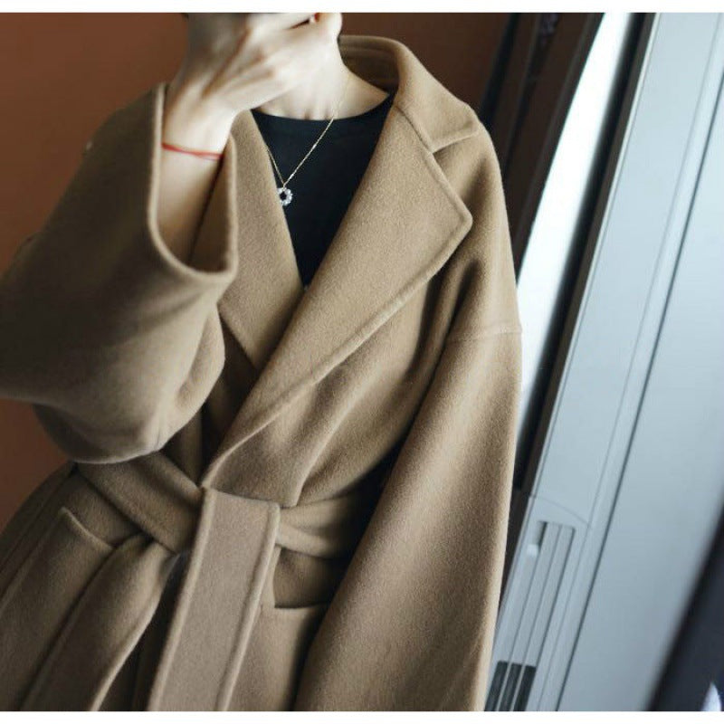 Autumn And Winter Double-Sided Pure Wool Coat Women's Long Silhouette Loose Thickened Woolen Coat Cashmere Outside