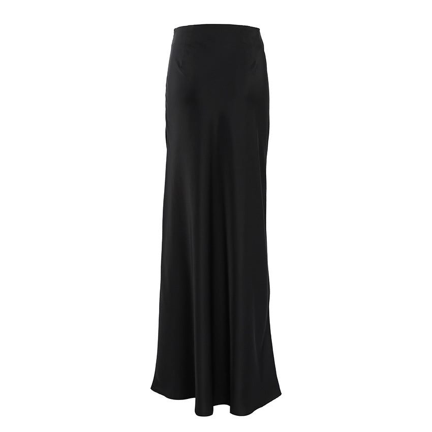 Autumn Women's Imitation Acetate Butyl Black Skirt Women's Commuter Satin Drop Fishtail Skirt