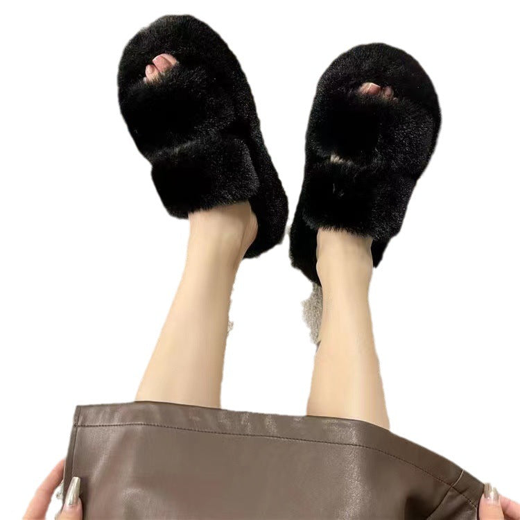 New Large Size Woolly Slippers 7CM Thick Warm Wear-resistant Non-slip Skin Outside The Home To Wear