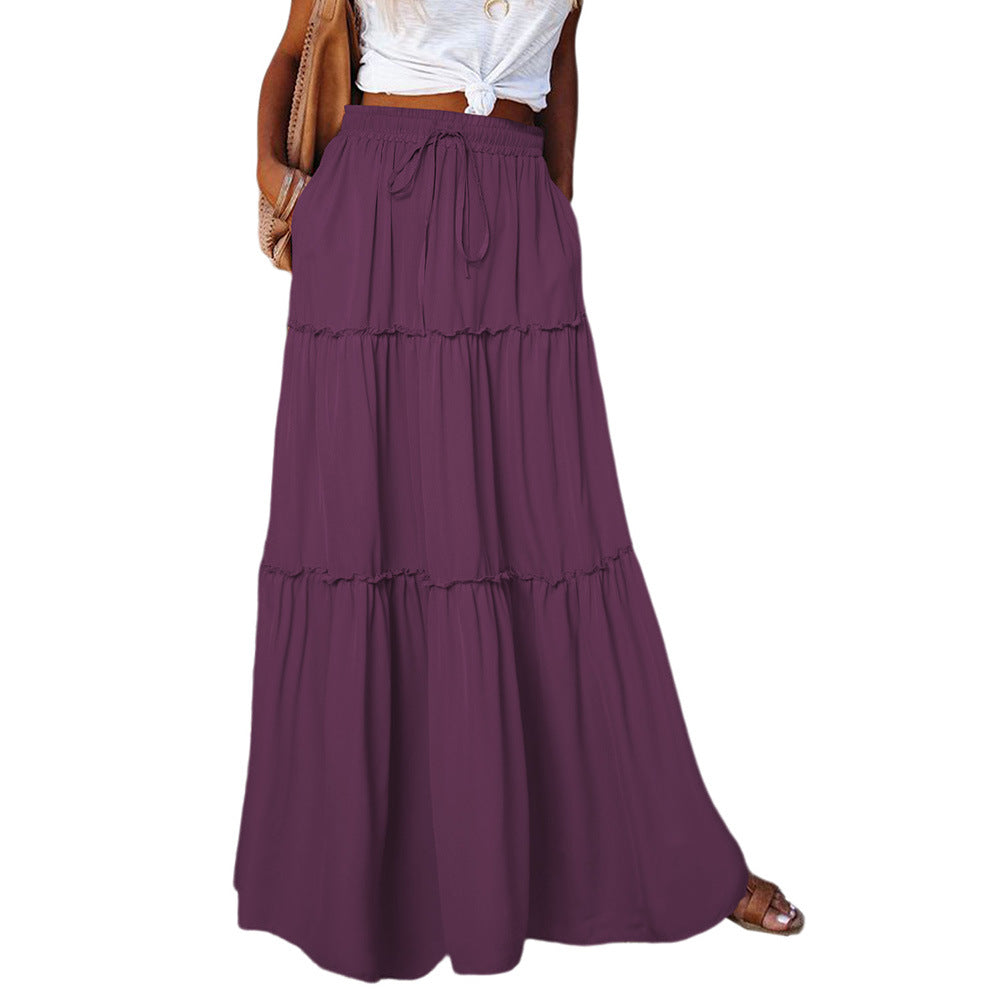 Autumn And Winter New Solid Color Knee-Length Skirt Women Lace-Up Casual Dress