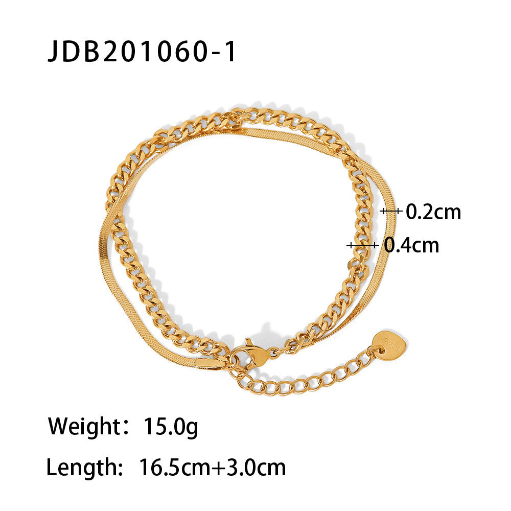 5 pcs Women Stainless Steel Cuban Bracelet Vacuum Plating Light Luxury All-In-One Titanium Steel Bracelet Retro Jewelry