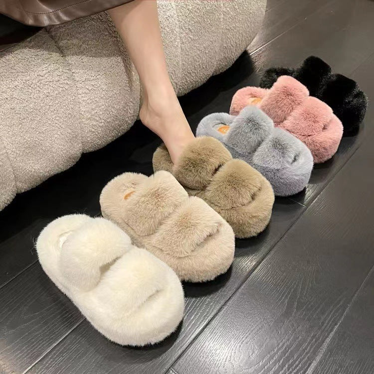 New Large Size Woolly Slippers 7CM Thick Warm Wear-resistant Non-slip Skin Outside The Home To Wear