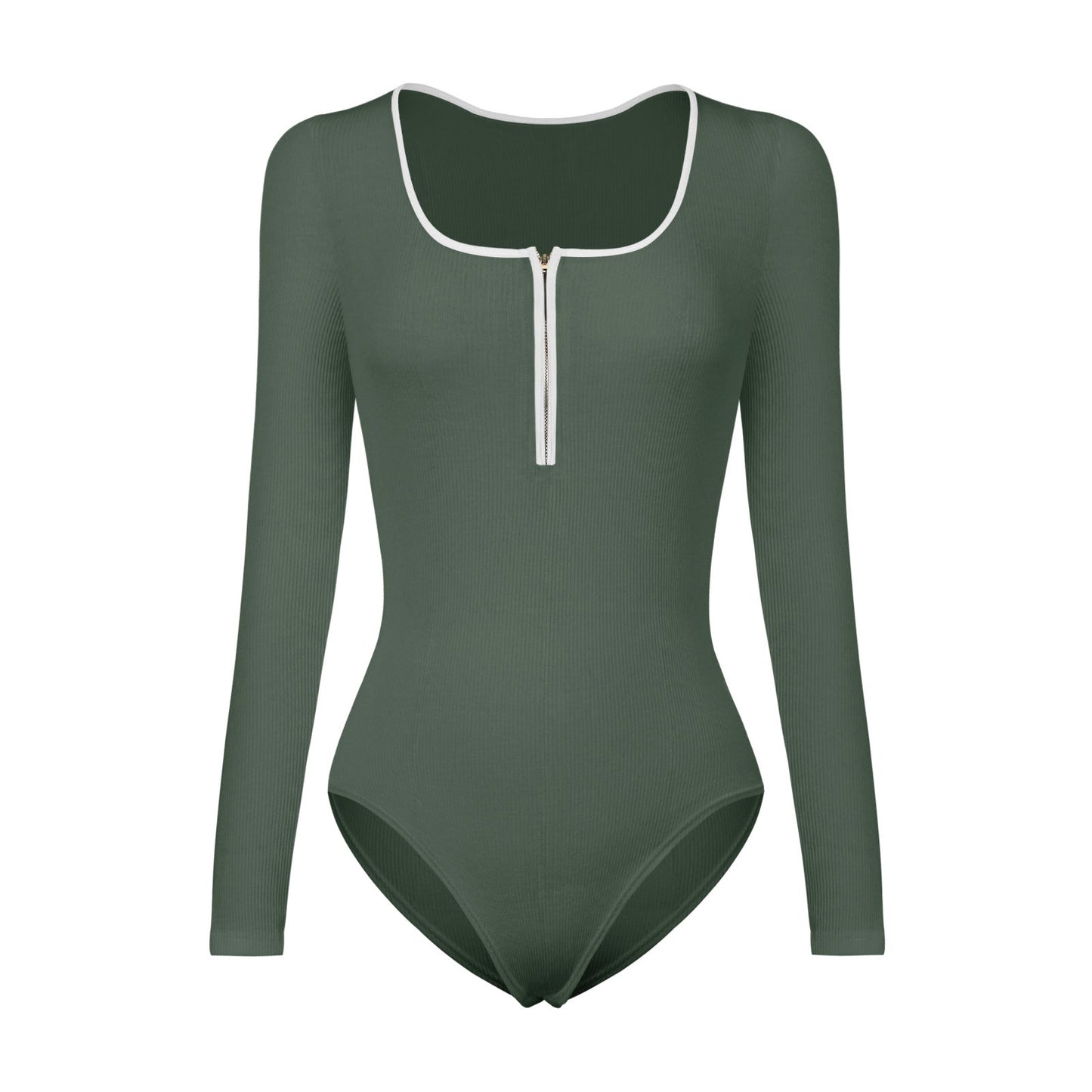 Autumn And Winter Hot Sales Of New Splicing Color Zipper Thread Long-Sleeved Leotard Fashion Matching Temperament Base