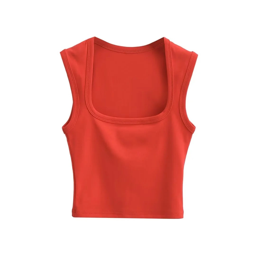 Summer Sexy Slim Deep Square Neck Vest Women Short Crop Tight Solid Color Sleeveless Top Small T Tide