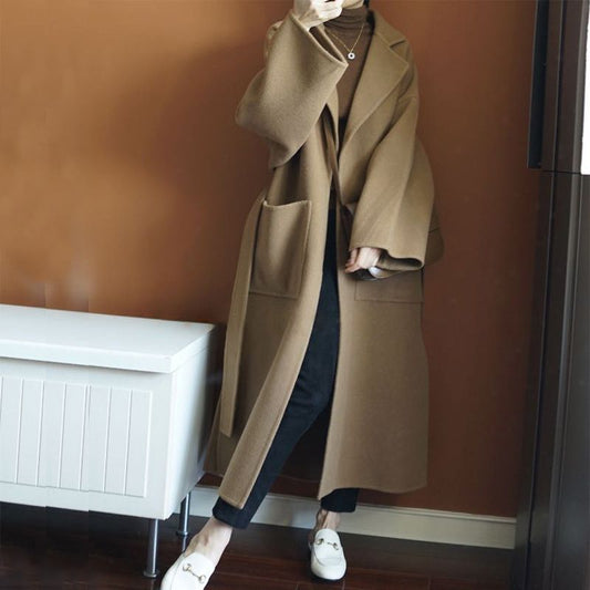 Autumn And Winter Double-Sided Pure Wool Coat Women's Long Silhouette Loose Thickened Woolen Coat Cashmere Outside