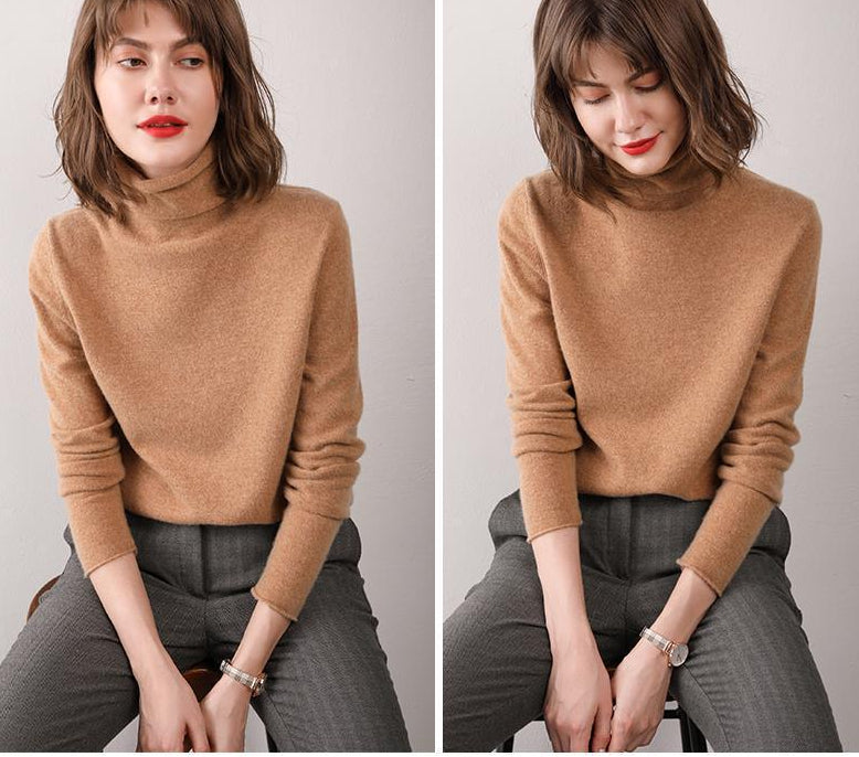 Women's 100 Pure Wool Autumn/Winter Turtleneck With A Thin Knit Bottom Cashmere Sweater